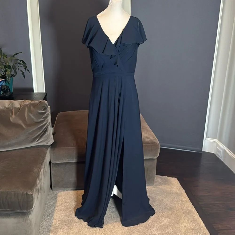Women’s Blue Flutter Sleeve Full Length Bridesmaid Dress Corset Back Size 14 NEW